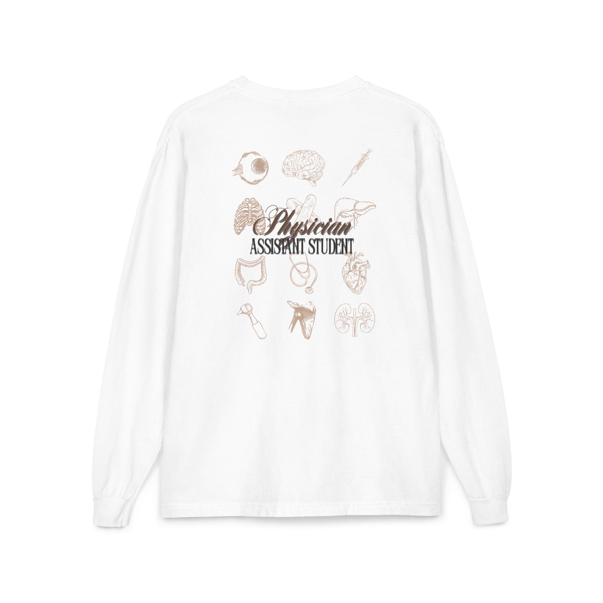 Physician Assistant Student Long Sleeve Pocket Tee — Medical Icons Back Print